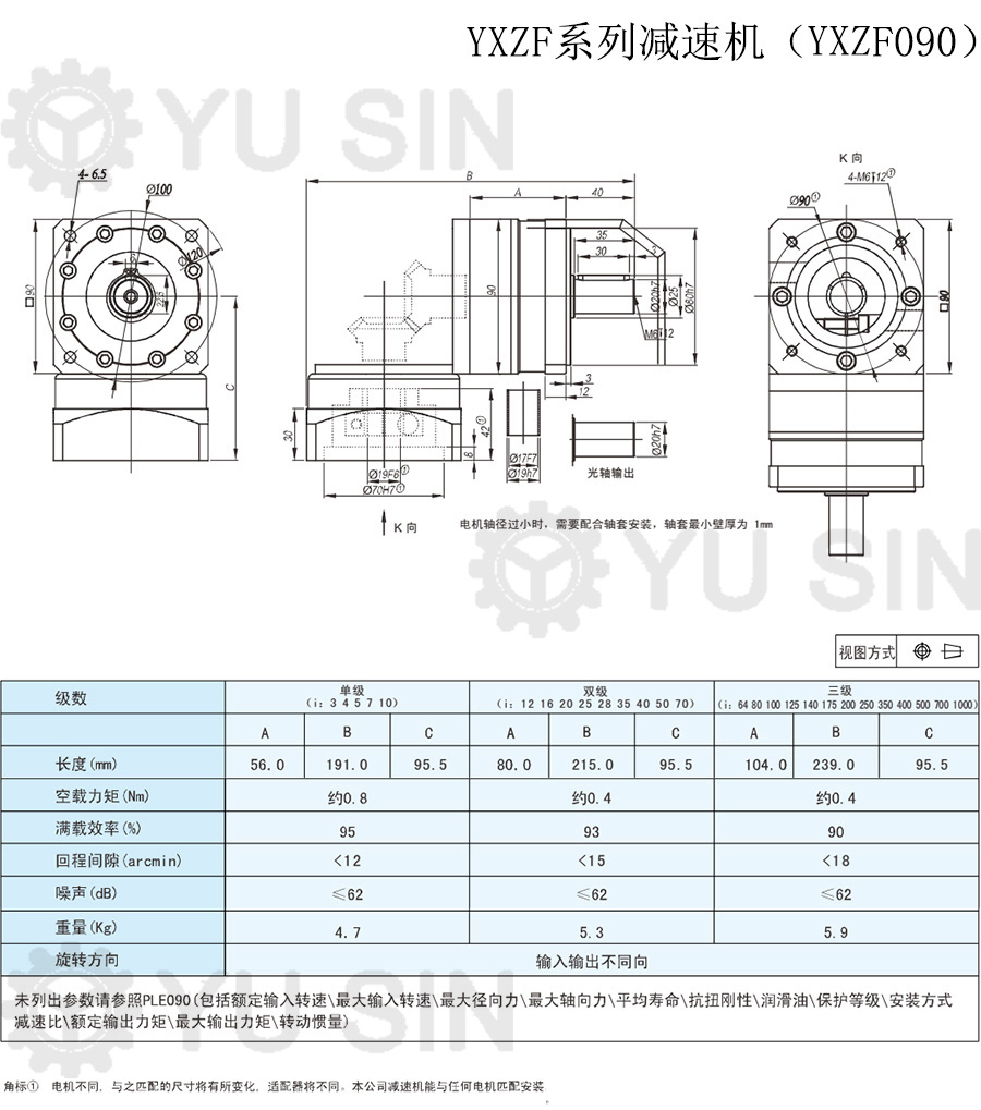 宇鑫YXZF90精密行星伺服减速机尺寸图