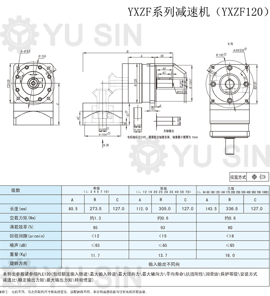 宇鑫YXZF120精密行星伺服减速机尺寸图