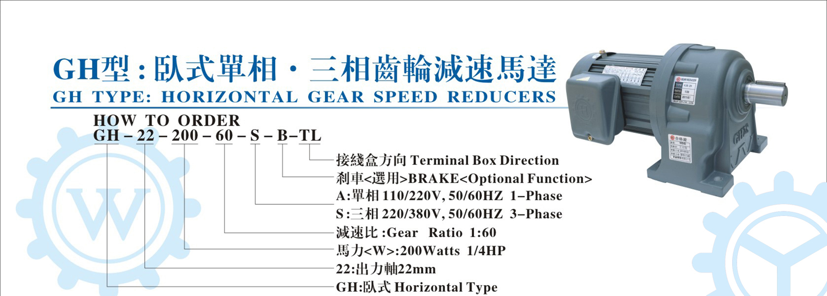 宇鑫(万鑫)卧式齿轮减速电机型号表示 宇鑫(万鑫)卧式齿轮减速电机型号表示